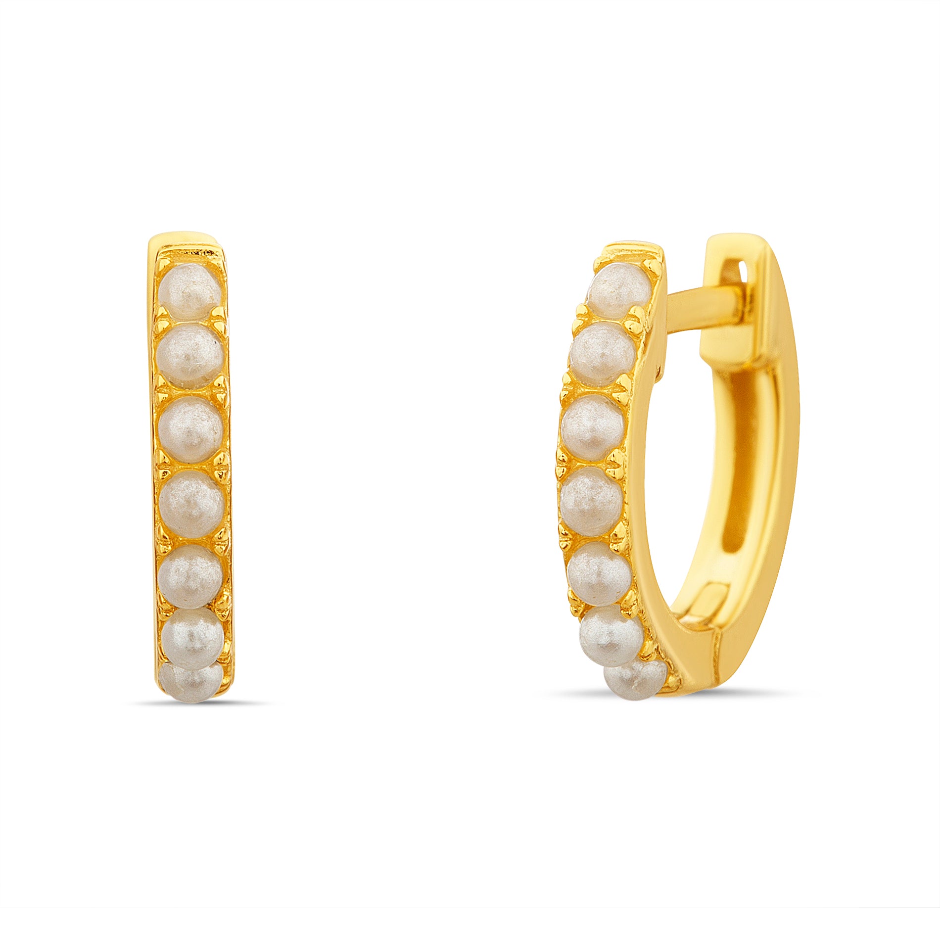 Gold Pearl Huggie Earring